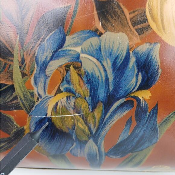 Patricia Nash Leather Irving Flap-Over Handbag Distressed English Garden Brown - Picture 7 of 10